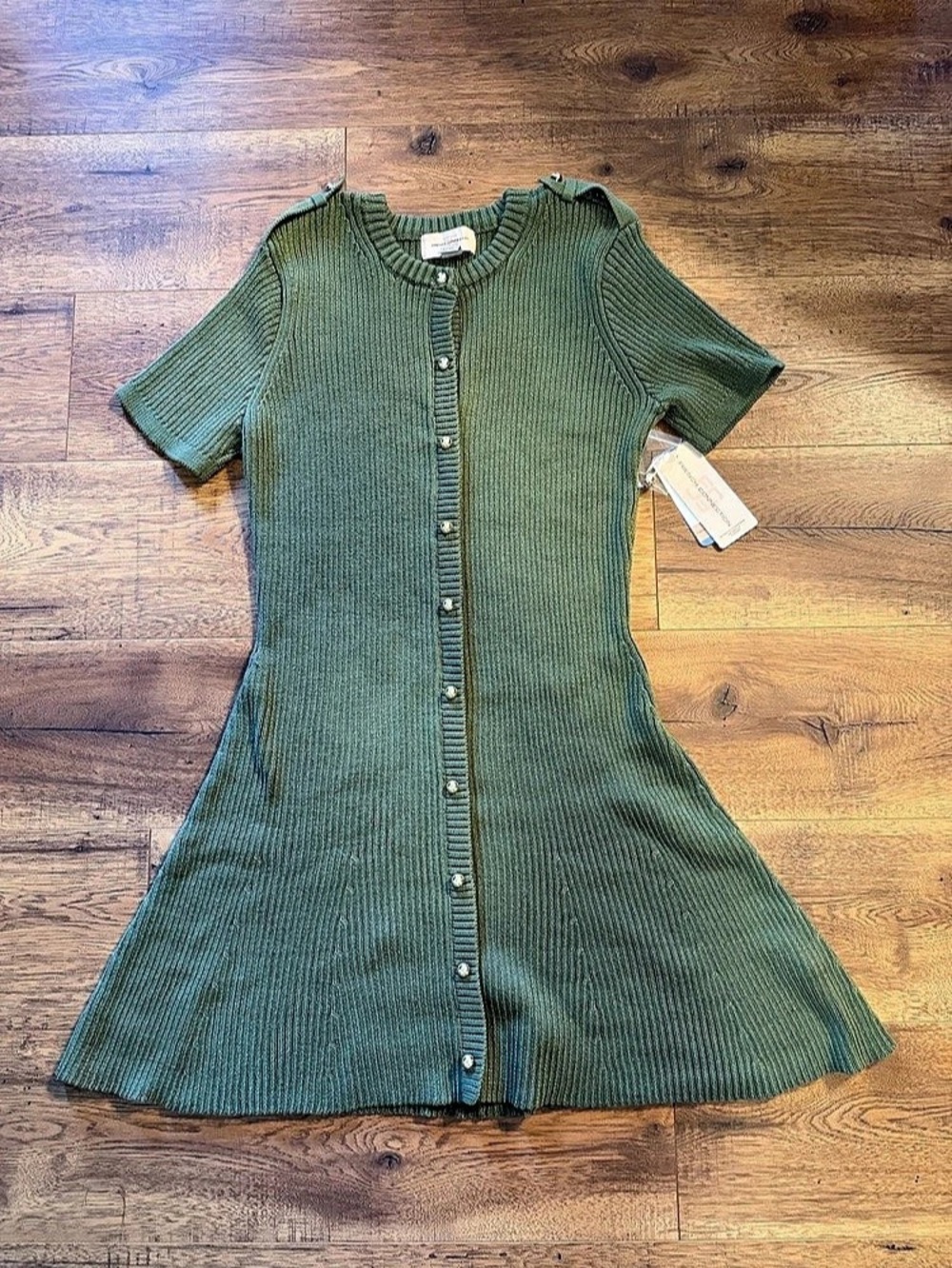 French Connection Ribbed Button-Front Short Sleeve Sweater Dress Sweater Dress